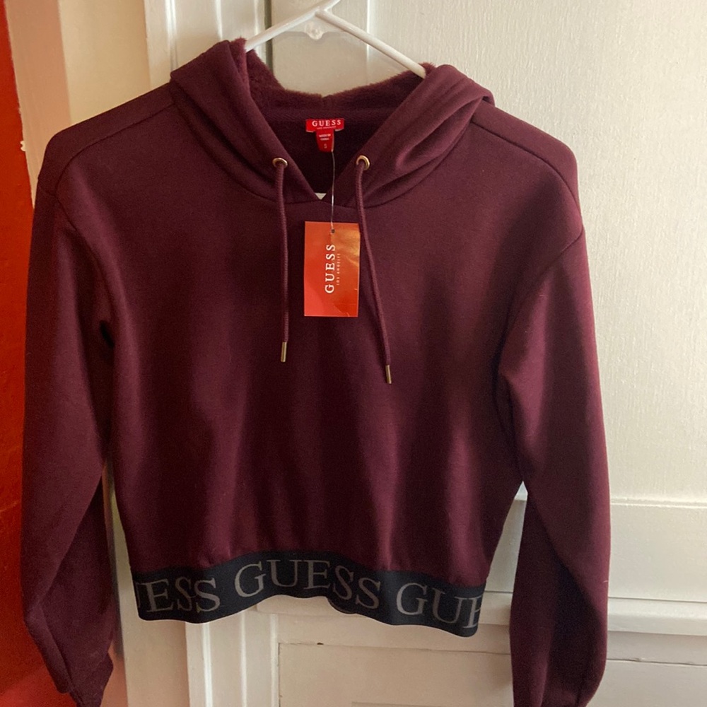 Hooded maroon  cropped Guess sweatshirt